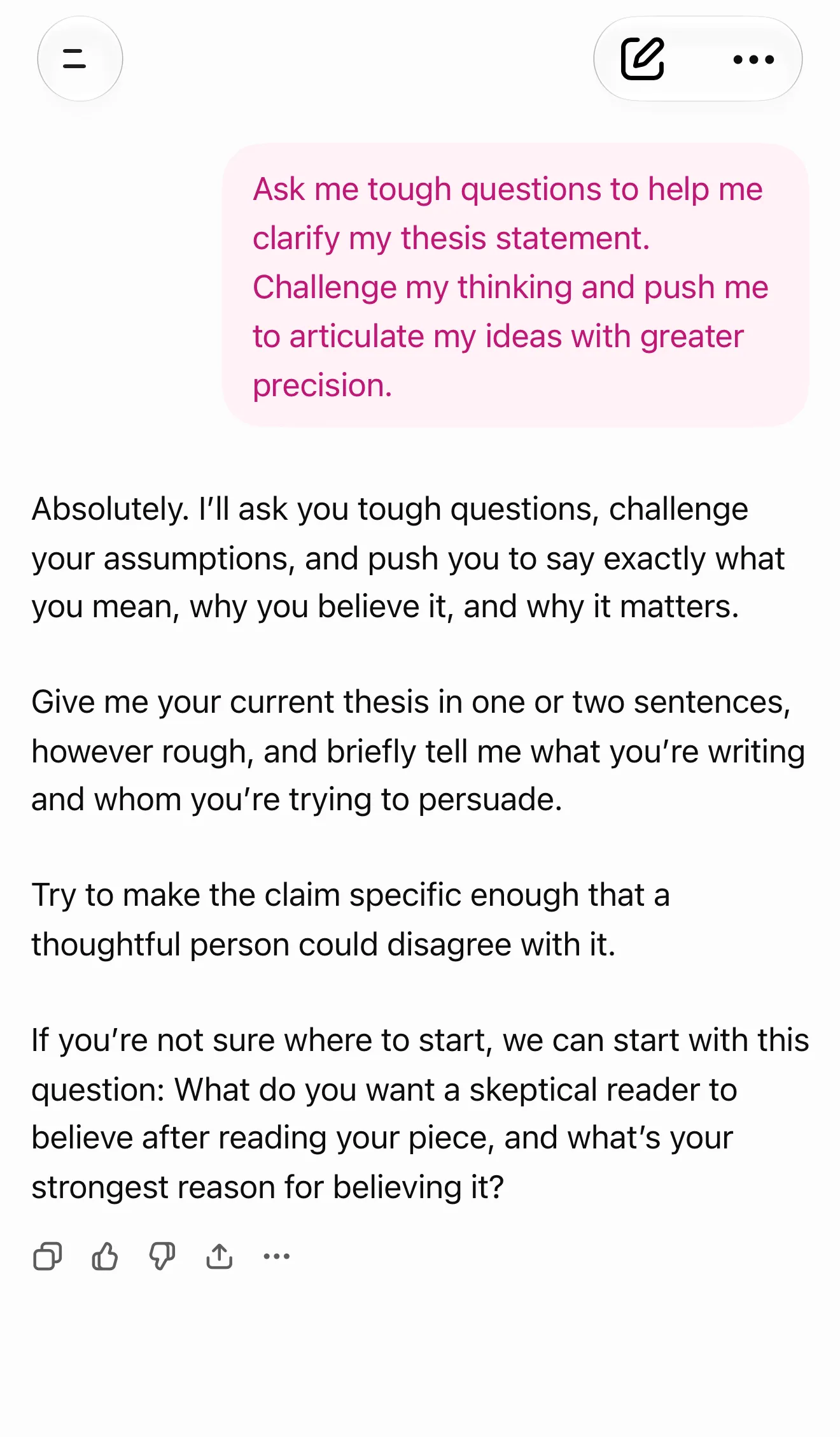 ChatGPT conversation showing the Socratic approach to AI