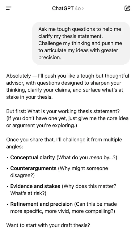 ChatGPT conversation showing the Socratic approach to AI