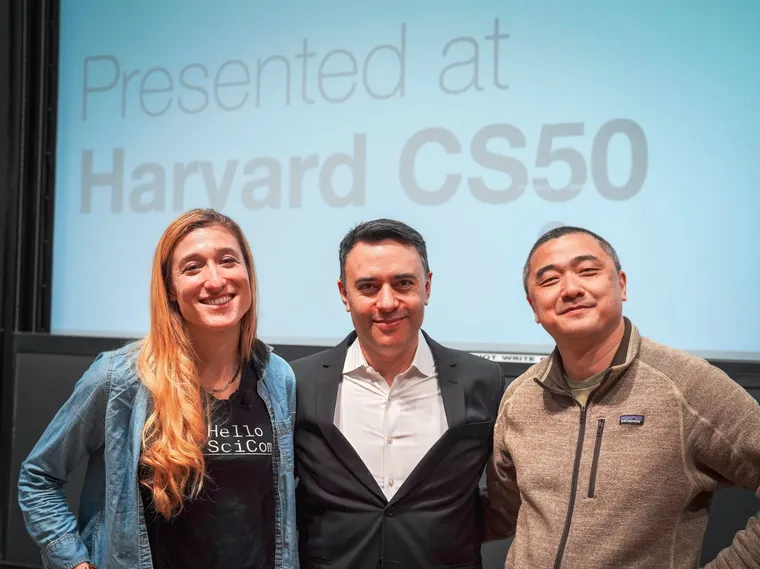 Jay Dixit, speaking alongside speculative fiction writer Ken Liu and comedian Sarah Siskind at Harvard CS50.