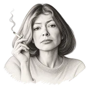 Illustrated portrait of Joan Didion holding a cigarette