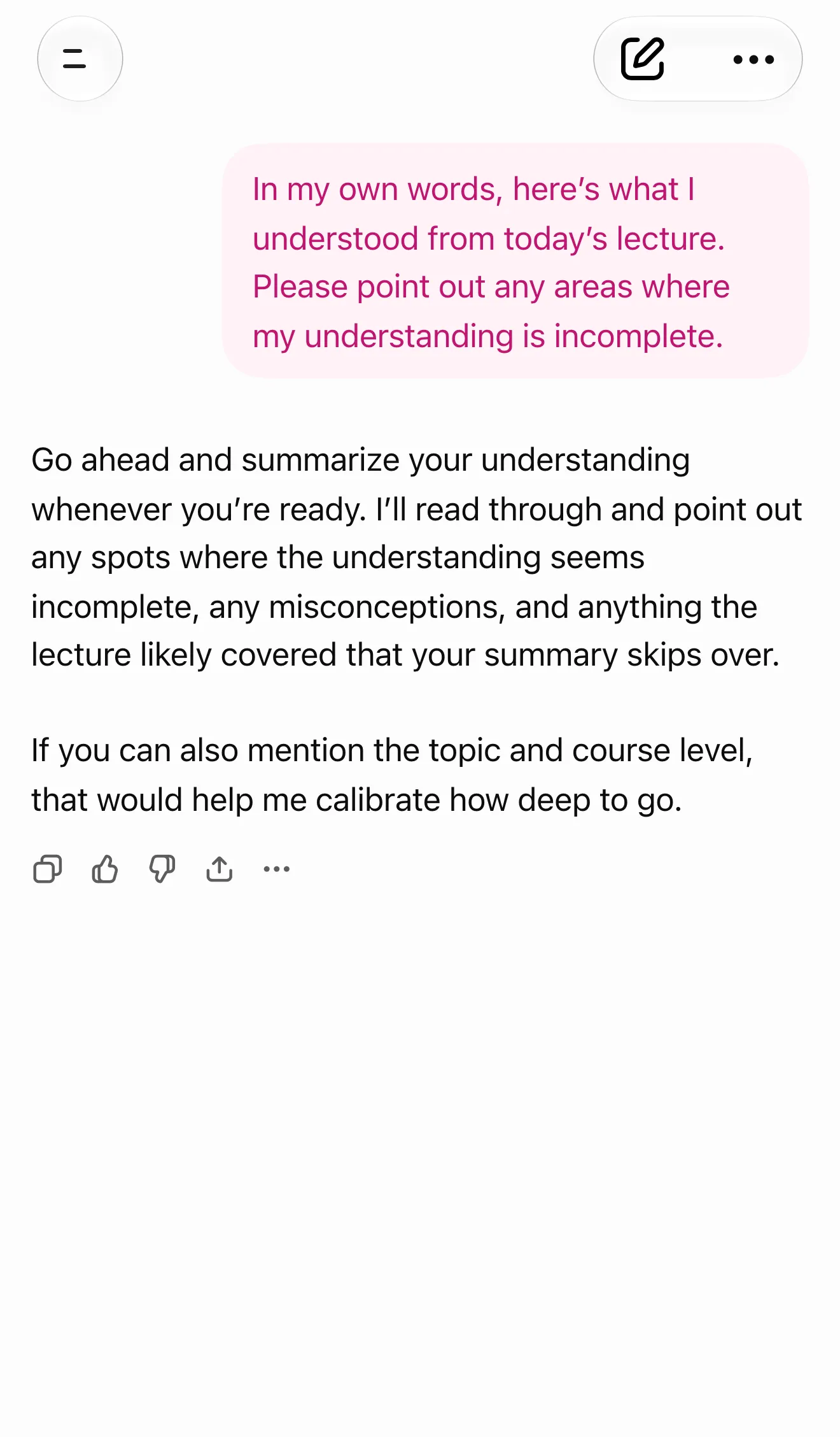 ChatGPT conversation about checking understanding of a lecture